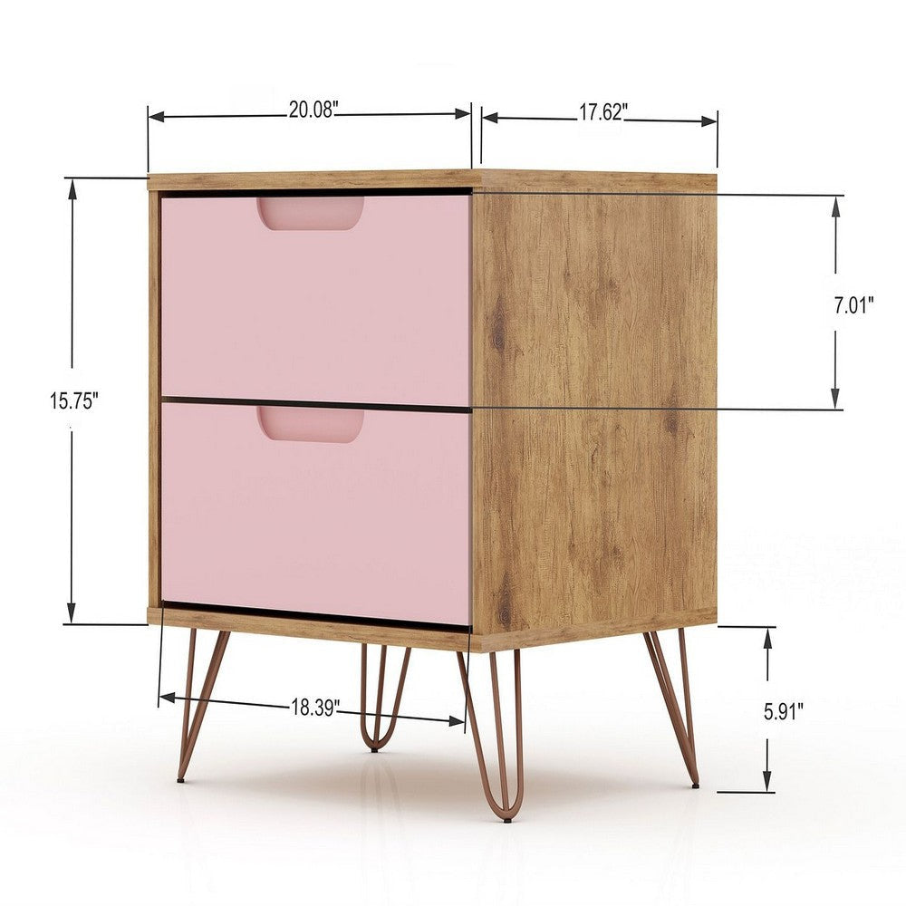 Rockefeller 3-Piece Nature and Rose Pink Dresser and Nightstand Set MHC-178GMC6