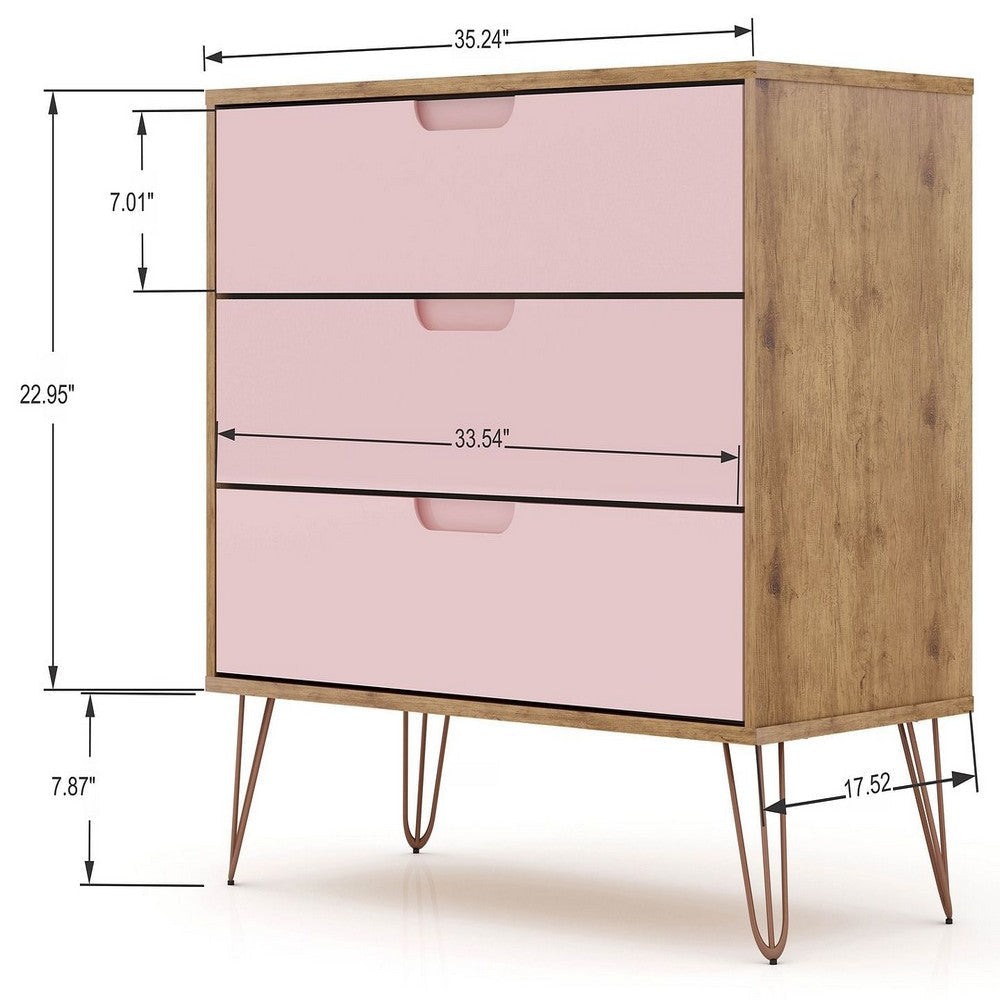 Rockefeller 3-Piece Nature and Rose Pink Dresser and Nightstand Set MHC-178GMC6