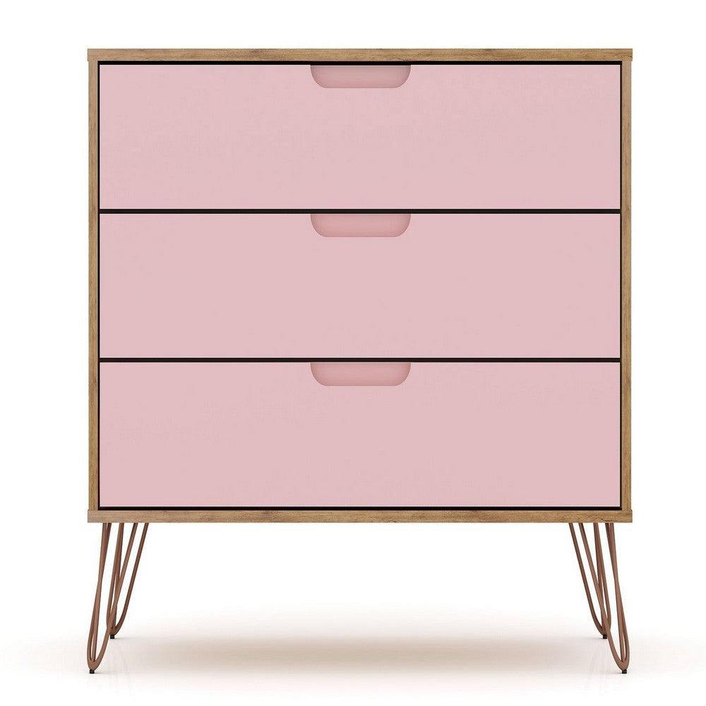 Rockefeller 3-Piece Nature and Rose Pink Dresser and Nightstand Set MHC-178GMC6