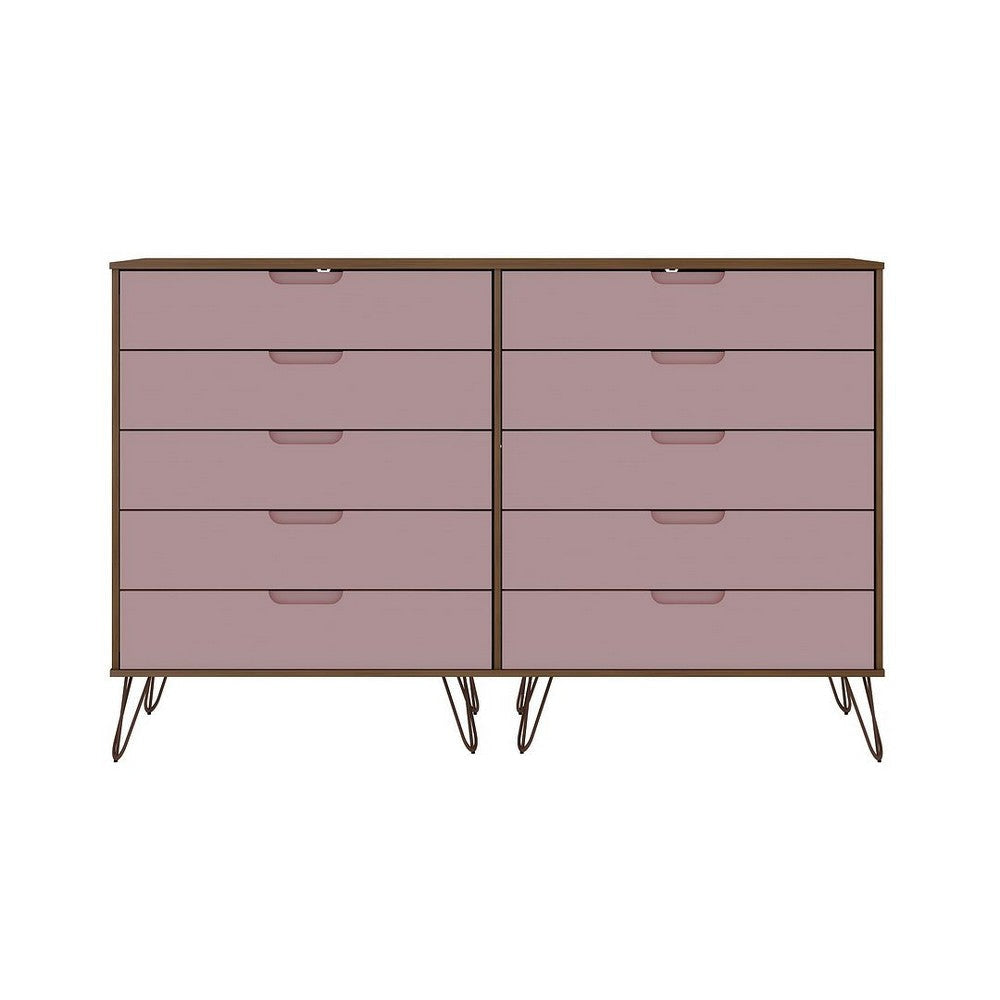 Rockefeller 3-Piece Nature and Rose Pink Dresser and Nightstand Set MHC-178GMC6