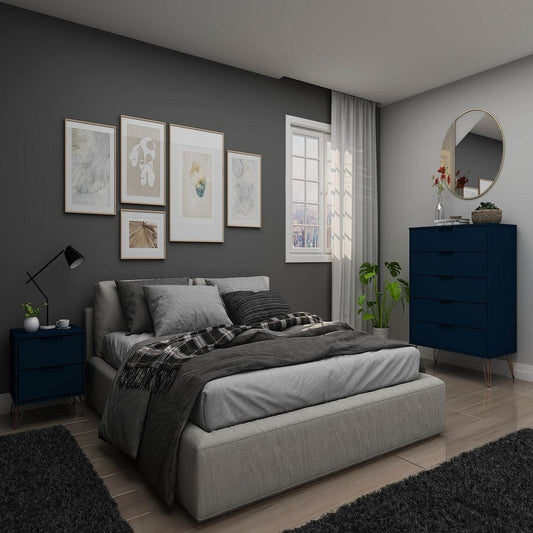 Rockefeller Tatiana Midnight Blue 5-Drawer Dresser and 2-Drawer Nightstand Set