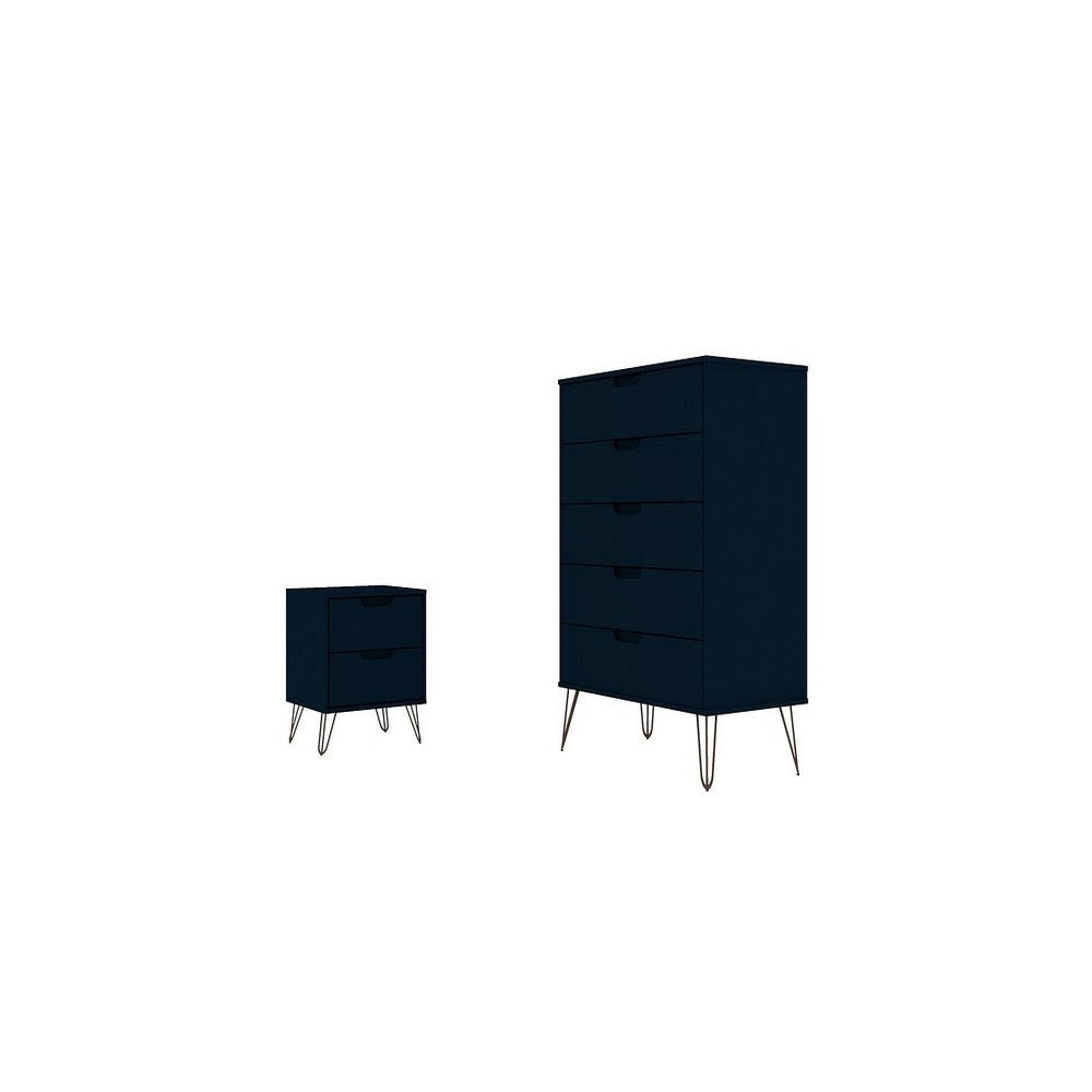 Rockefeller Tatiana Midnight Blue 5-Drawer Dresser and 2-Drawer Nightstand Set
