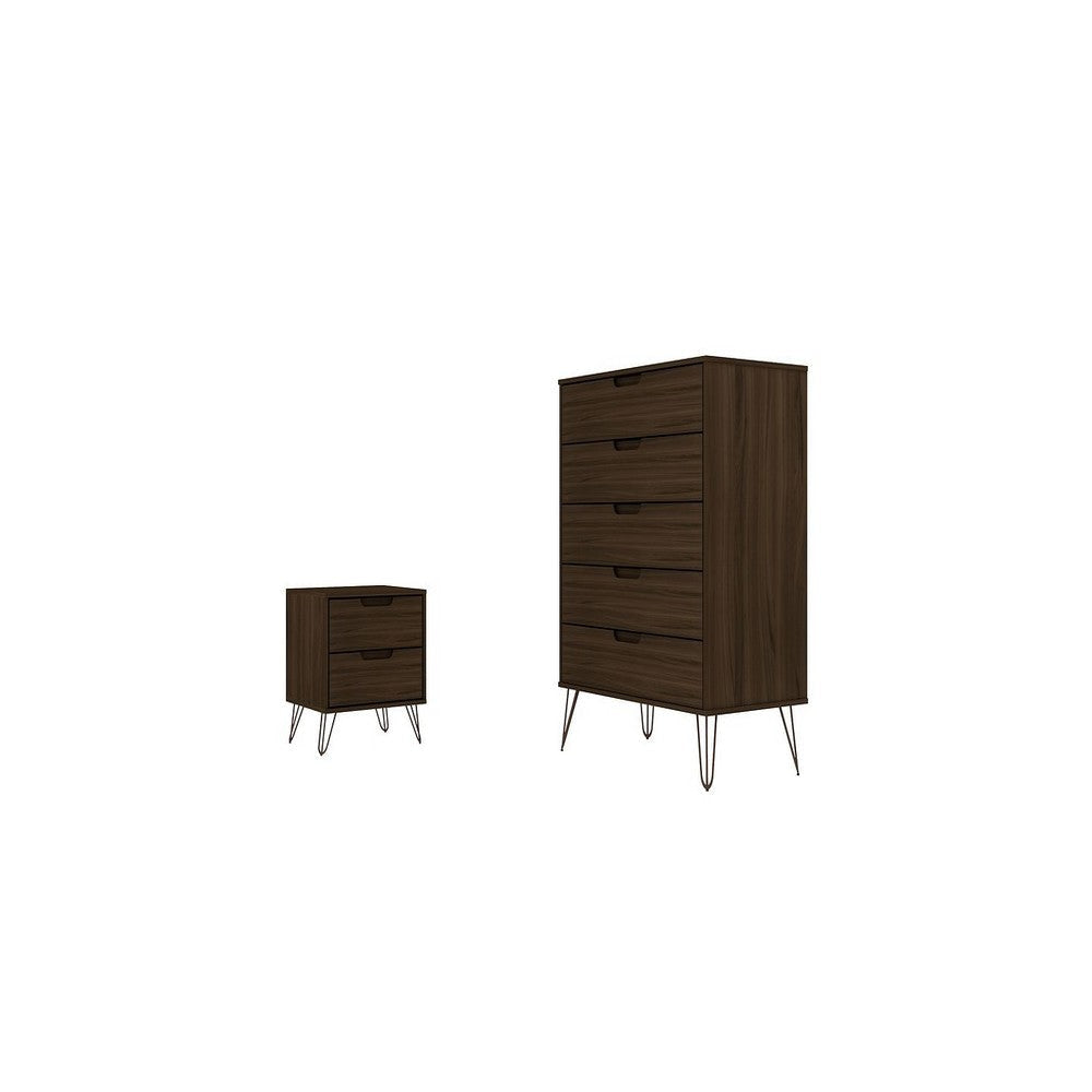 Rockefeller Brown 5-Drawer Dresser and 2-Drawer Nightstand Set