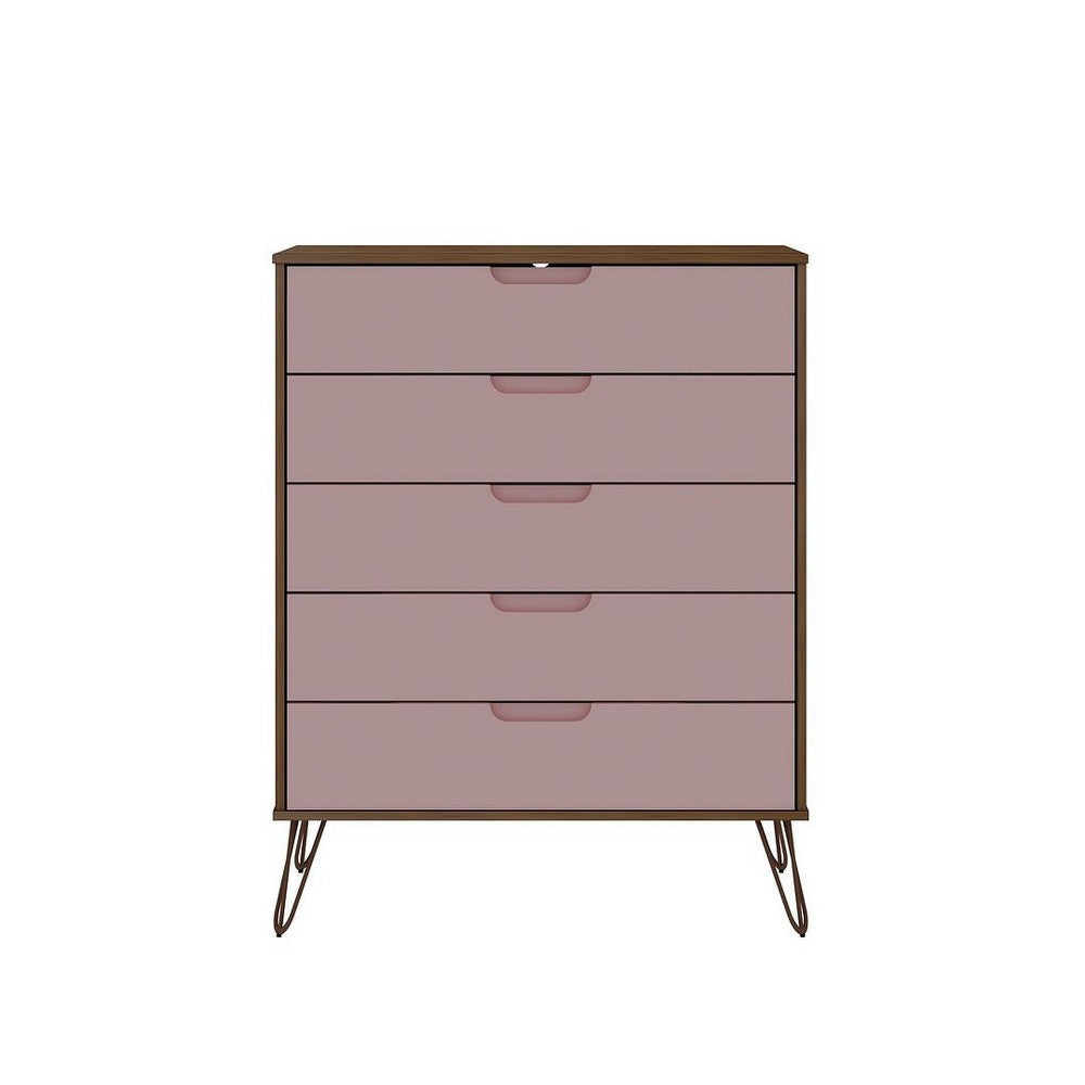 Rockefeller Nature and Rose Pink 5-Drawer Dresser and 2-Drawer Nightstand Set MHC-179GMC6