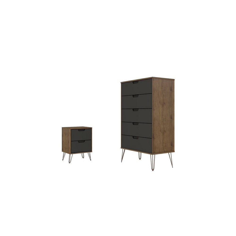 Rockefeller Nature and Texture Grey 5-Drawer Dresser and 2-Drawer Nightstand Set