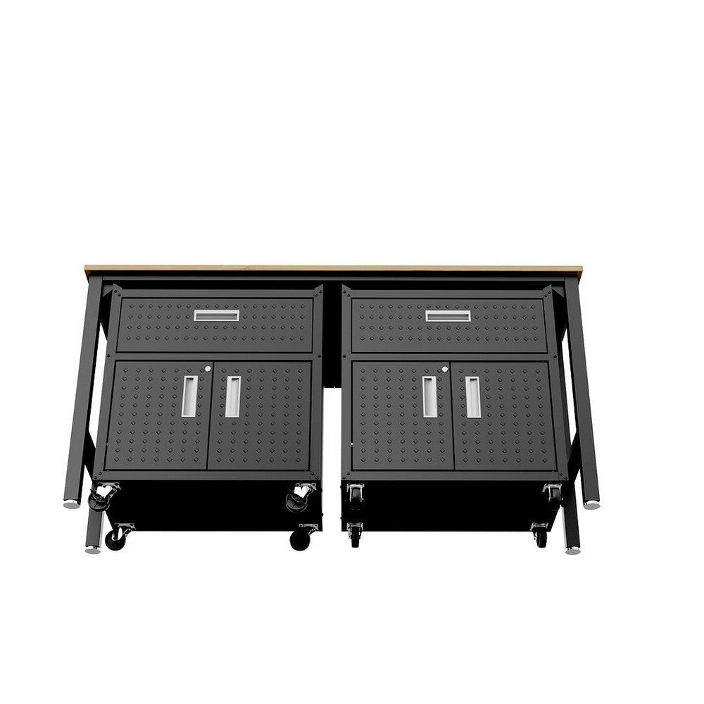 3-Piece Fortress Mobile Space-Saving Steel Garage Cabinet and Worktable 4.0 in Charcoal Grey MHC-17GMC-CH