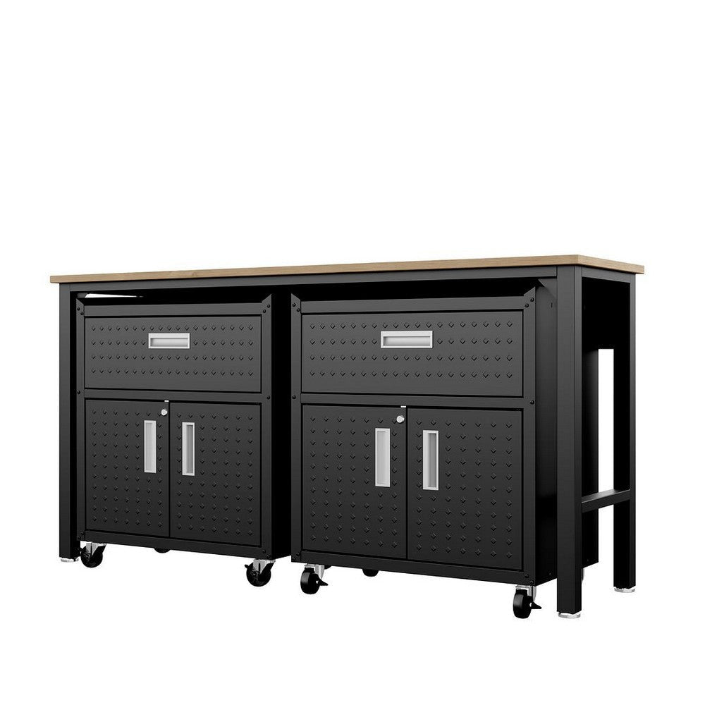3-Piece Fortress Mobile Space-Saving Steel Garage Cabinet and Worktable 4.0 in Charcoal Grey MHC-17GMC-CH