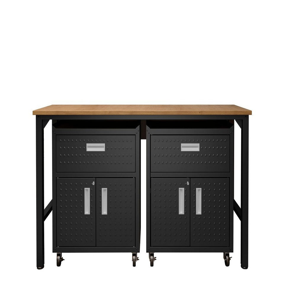 3-Piece Fortress Mobile Space-Saving Steel Garage Cabinet and Worktable 4.0 in Charcoal Grey