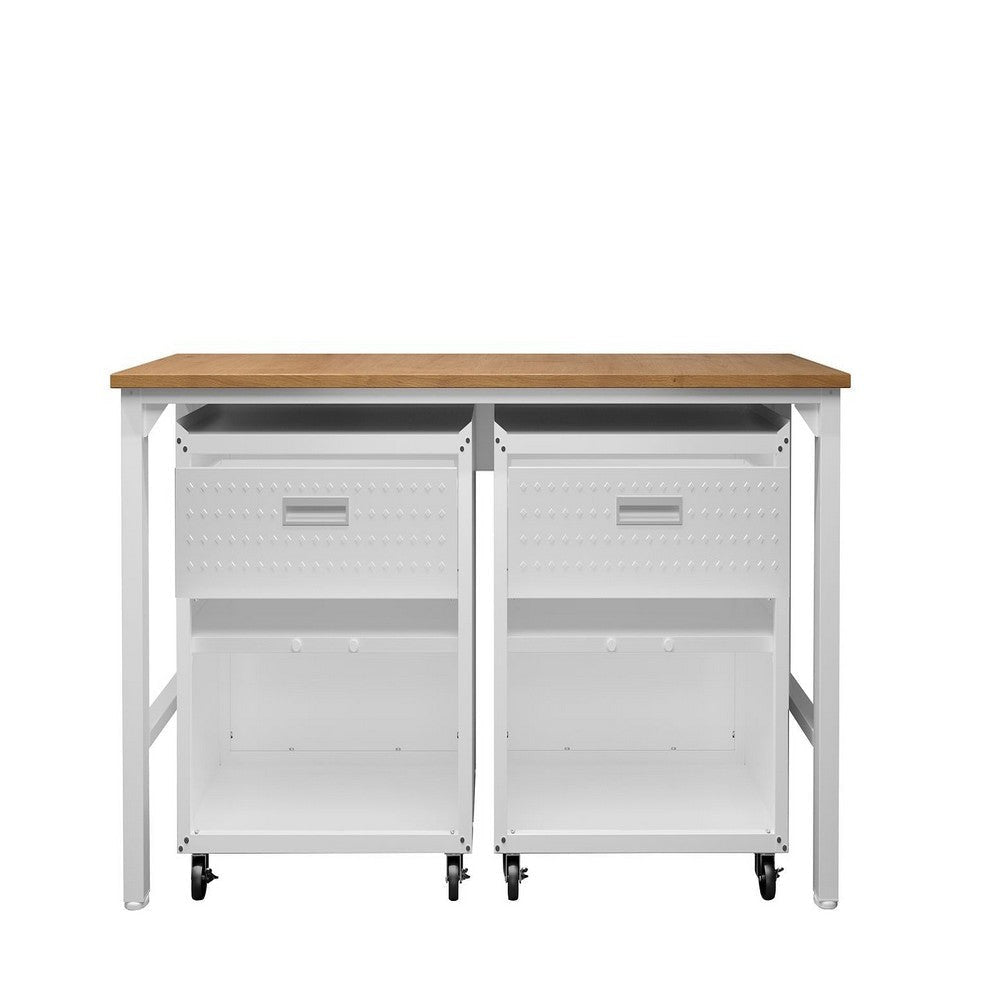 3-Piece Fortress Mobile Space-Saving Steel Garage Cabinet and Worktable 4.0 in White MHC-17GMC-WH