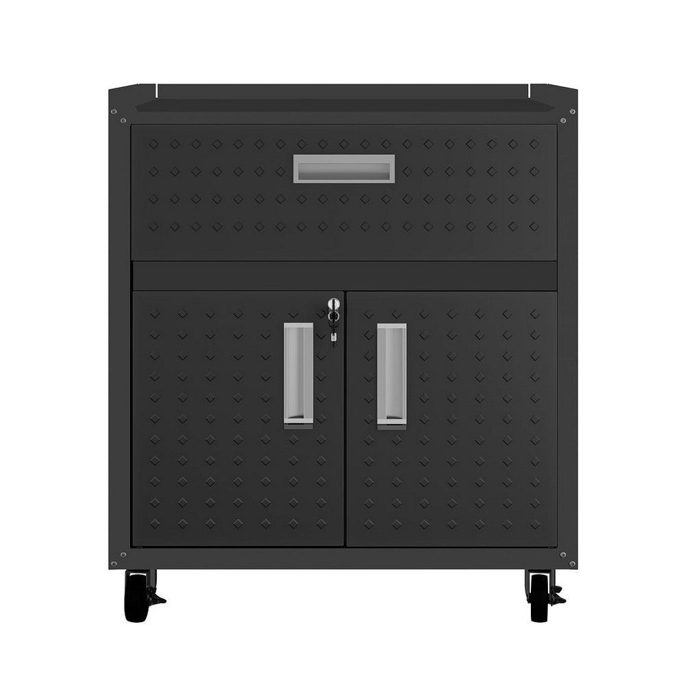 3-Piece Fortress Mobile Space-Saving Steel Garage Cabinet and Worktable 5.0 in Charcoal Grey MHC-18GMC-CH