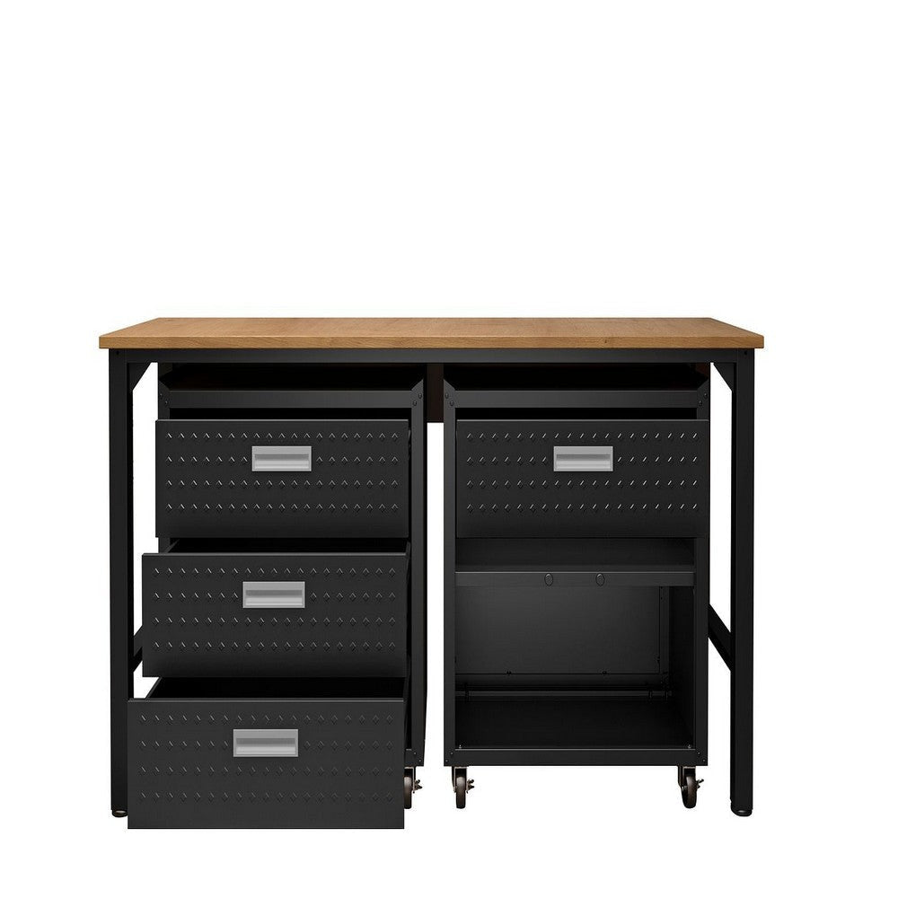 3-Piece Fortress Mobile Space-Saving Steel Garage Cabinet and Worktable 5.0 in Charcoal Grey MHC-18GMC-CH