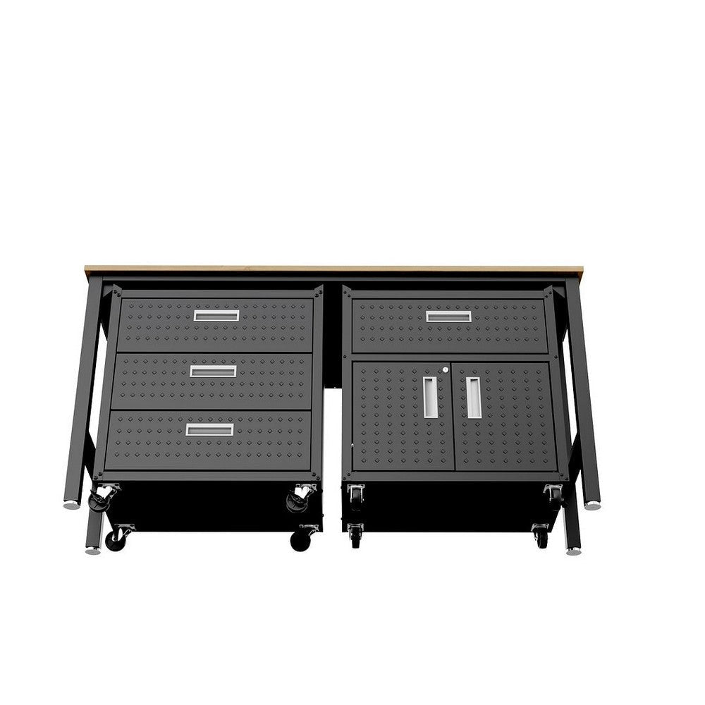 3-Piece Fortress Mobile Space-Saving Steel Garage Cabinet and Worktable 5.0 in Charcoal Grey MHC-18GMC-CH
