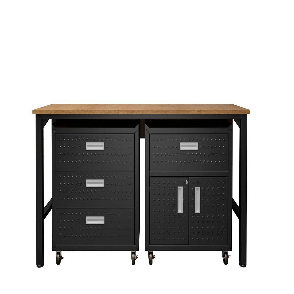 3-Piece Fortress Mobile Space-Saving Steel Garage Cabinet and Worktable 5.0 in Charcoal Grey