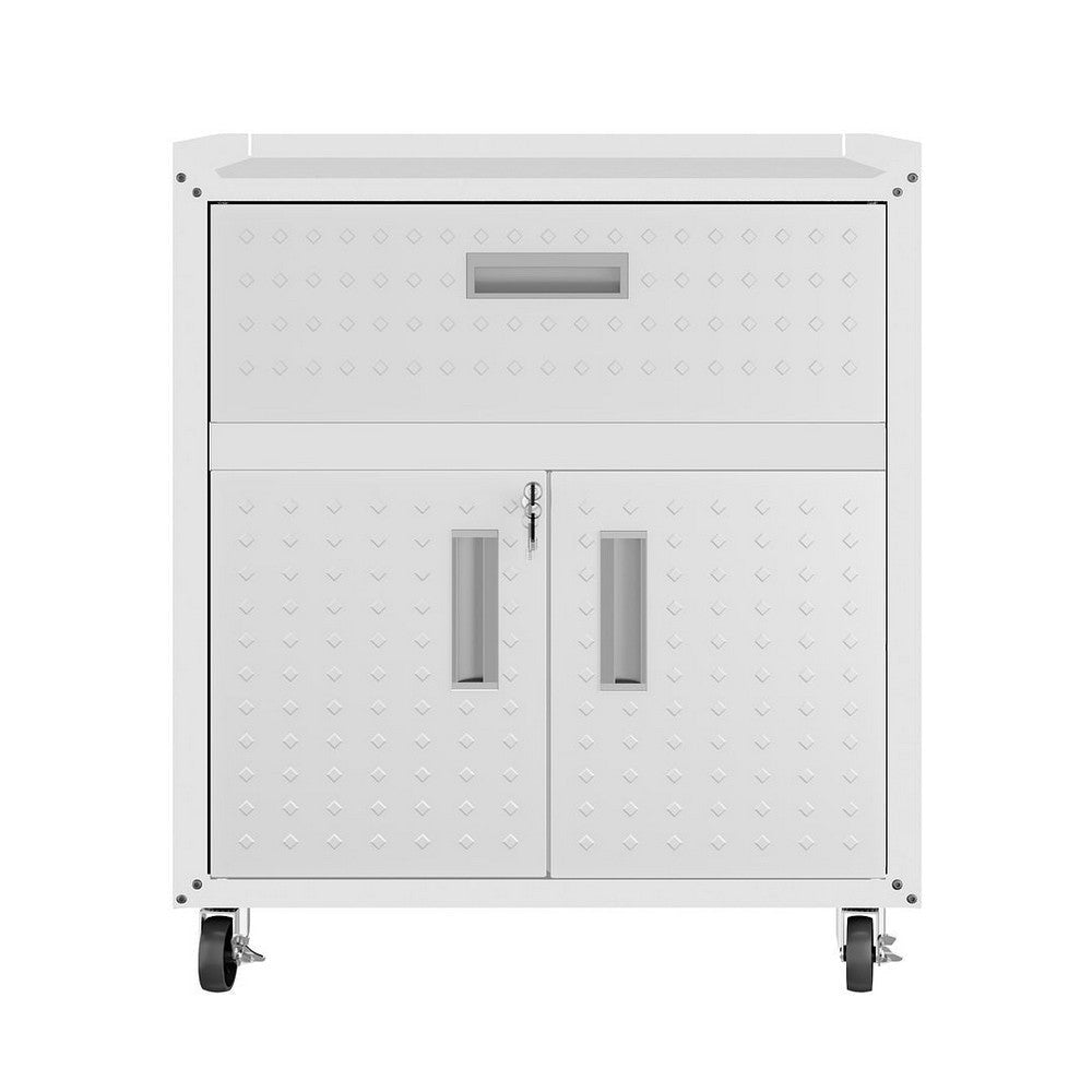 3-Piece Fortress Mobile Space-Saving Steel Garage Cabinet and Worktable 5.0 in White MHC-18GMC-WH