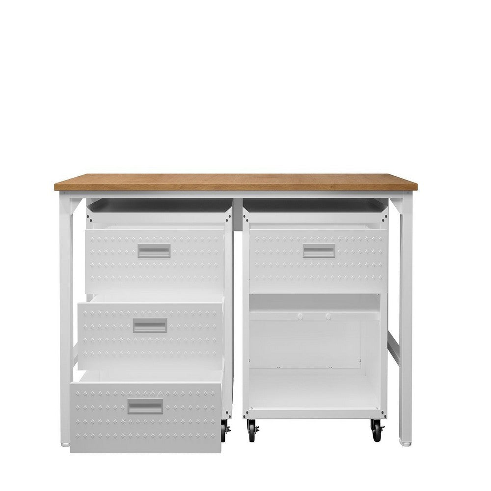 3-Piece Fortress Mobile Space-Saving Steel Garage Cabinet and Worktable 5.0 in White MHC-18GMC-WH