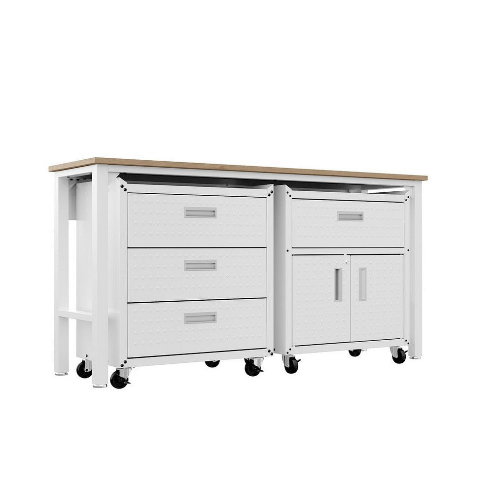 3-Piece Fortress Mobile Space-Saving Steel Garage Cabinet and Worktable 5.0 in White MHC-18GMC-WH
