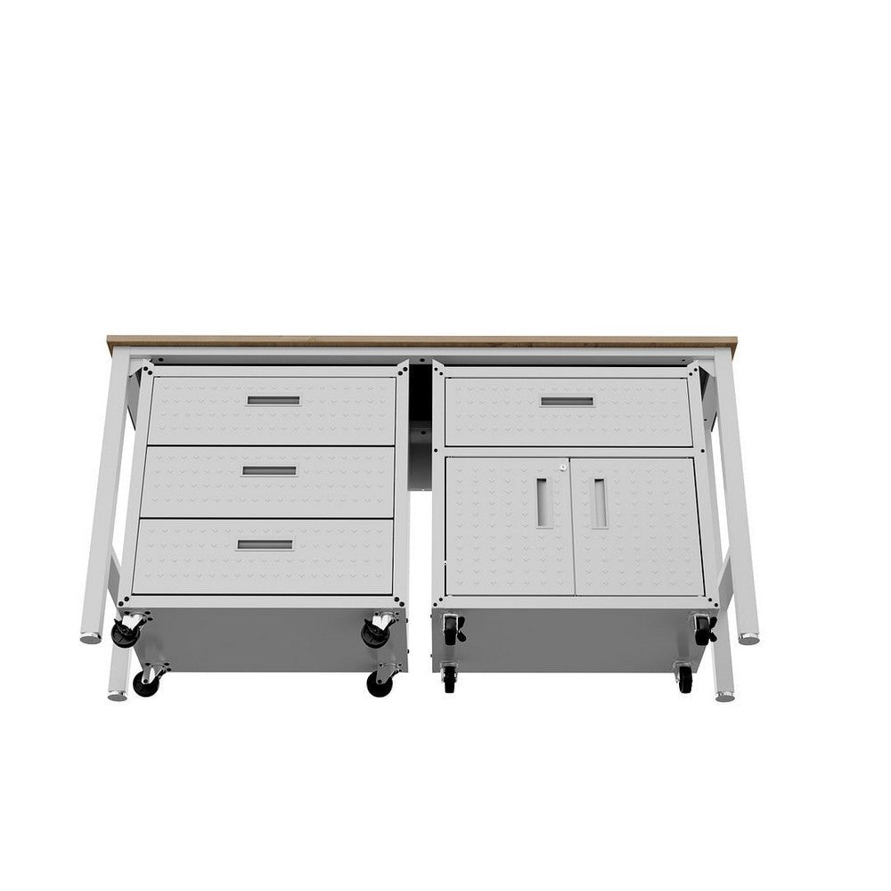 3-Piece Fortress Mobile Space-Saving Steel Garage Cabinet and Worktable 5.0 in White MHC-18GMC-WH