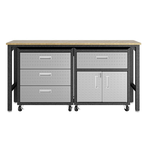 3-Piece Fortress Mobile Space-Saving Steel Garage Cabinet and Worktable 5.0 in Grey