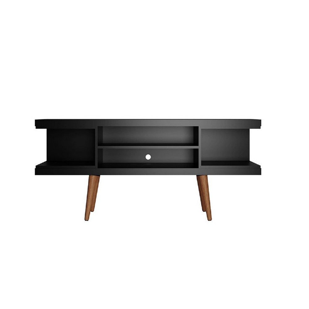 Utopia 53.14" TV Stand with Splayed Wooden Legs and 4 Shelves in Black