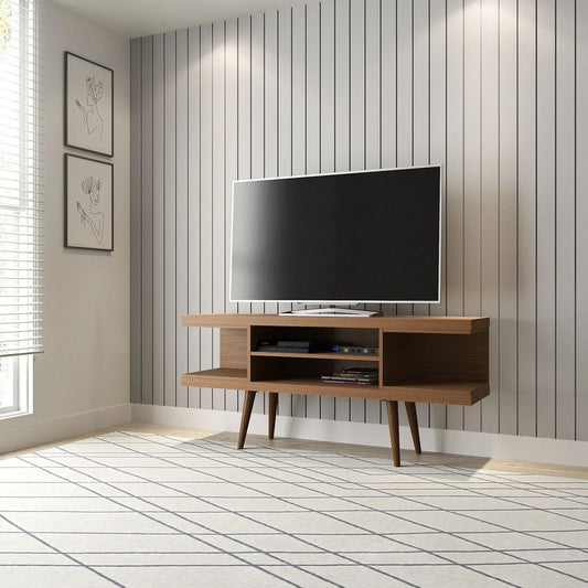 Utopia 53.14" TV Stand with Splayed Wooden Legs and 4 Shelves in Maple Cream