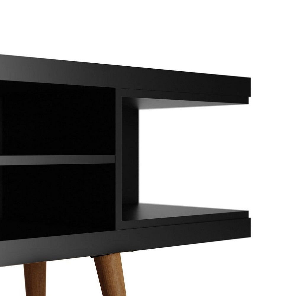 Utopia 70.47’’ TV Stand with Splayed Wooden Legs and 4 Shelves in Black MHC-19753
