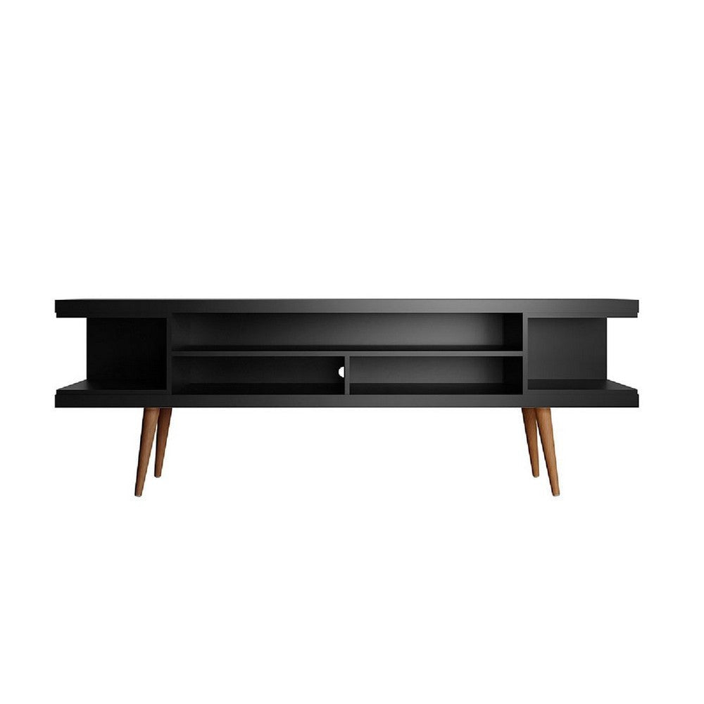 Utopia 70.47" TV Stand with Splayed Wooden Legs and 4 Shelves in Black