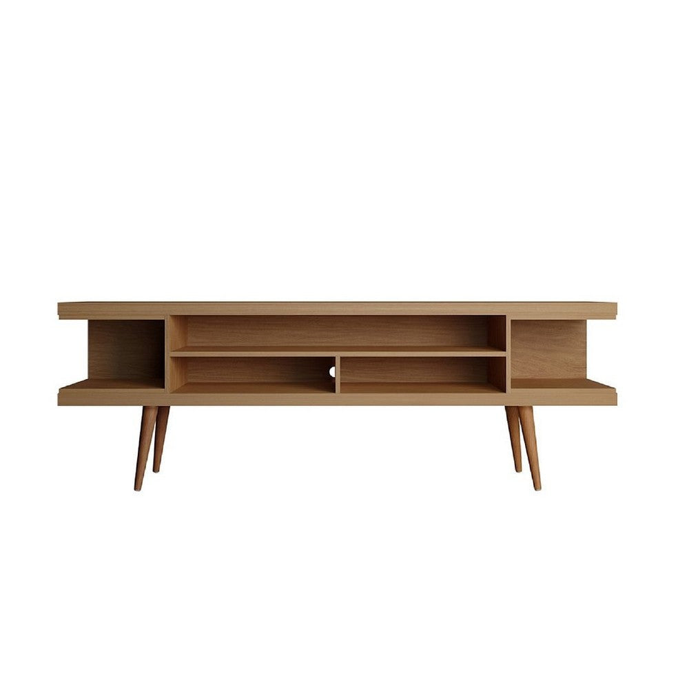 Utopia 70.47" TV Stand with Splayed Wooden Legs and 4 Shelves in Maple Cream