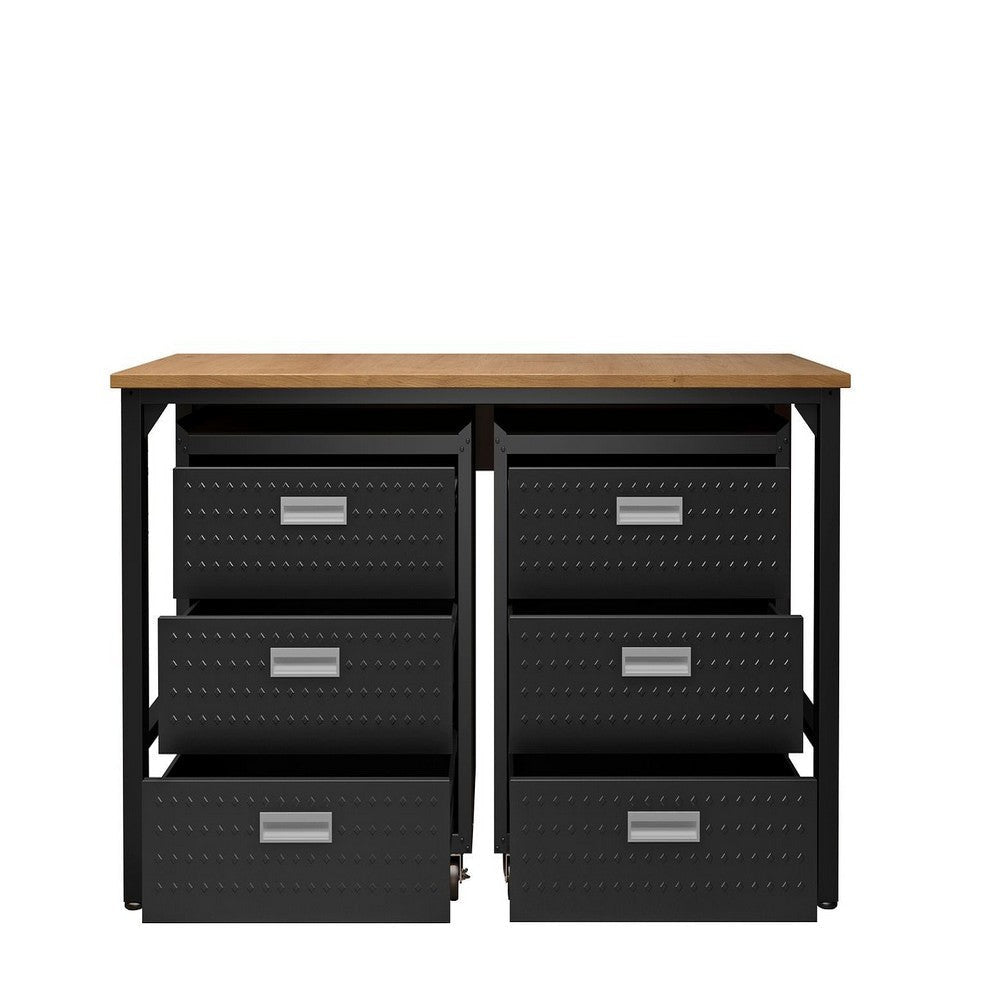 3-Piece Fortress Mobile Space-Saving Steel Garage Cabinet Chests and Worktable 6.0 in Charcoal Grey MHC-19GMC-CH