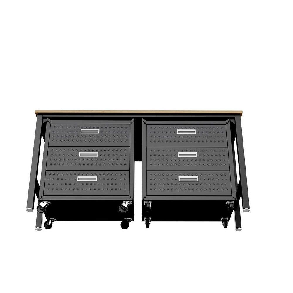 3-Piece Fortress Mobile Space-Saving Steel Garage Cabinet Chests and Worktable 6.0 in Charcoal Grey MHC-19GMC-CH