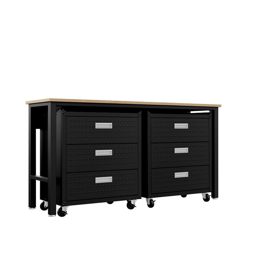 3-Piece Fortress Mobile Space-Saving Steel Garage Cabinet Chests and Worktable 6.0 in Charcoal Grey MHC-19GMC-CH
