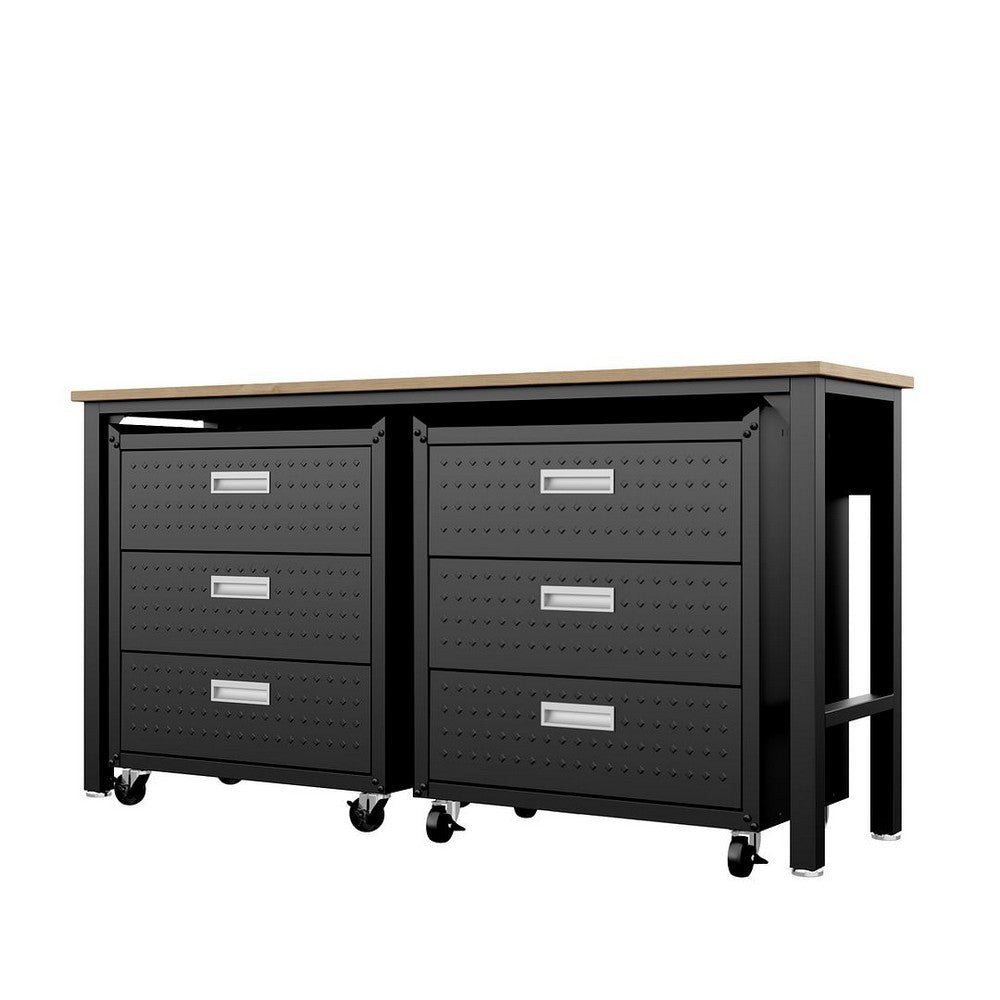 3-Piece Fortress Mobile Space-Saving Steel Garage Cabinet Chests and Worktable 6.0 in Charcoal Grey MHC-19GMC-CH