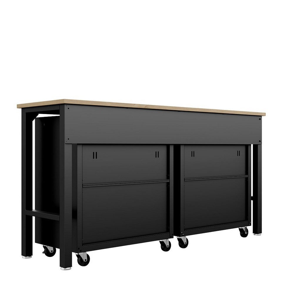 3-Piece Fortress Mobile Space-Saving Steel Garage Cabinet Chests and Worktable 6.0 in Charcoal Grey MHC-19GMC-CH