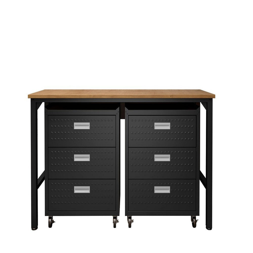3-Piece Fortress Mobile Space-Saving Steel Garage Cabinet Chests and Worktable 6.0 in Charcoal Grey