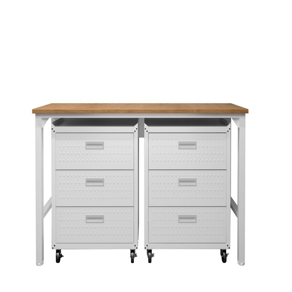 3-Piece Fortress Mobile Space-Saving Steel Garage Cabinet Chests and Worktable 6.0 in White