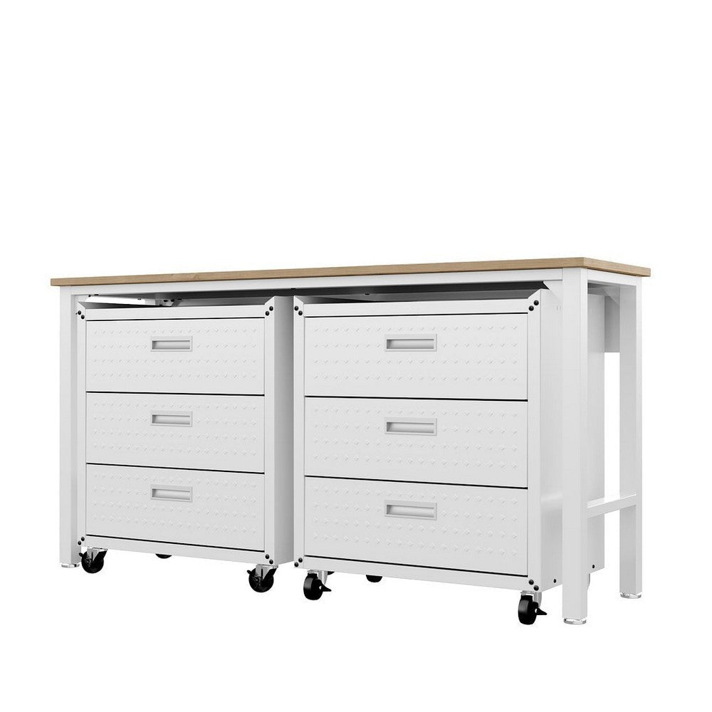 3-Piece Fortress Mobile Space-Saving Steel Garage Cabinet Chests and Worktable 6.0 in White MHC-19GMC-WH
