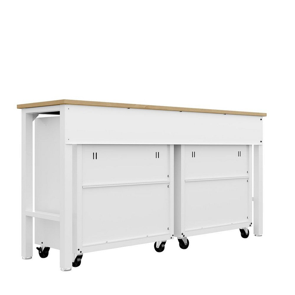 3-Piece Fortress Mobile Space-Saving Steel Garage Cabinet Chests and Worktable 6.0 in White MHC-19GMC-WH