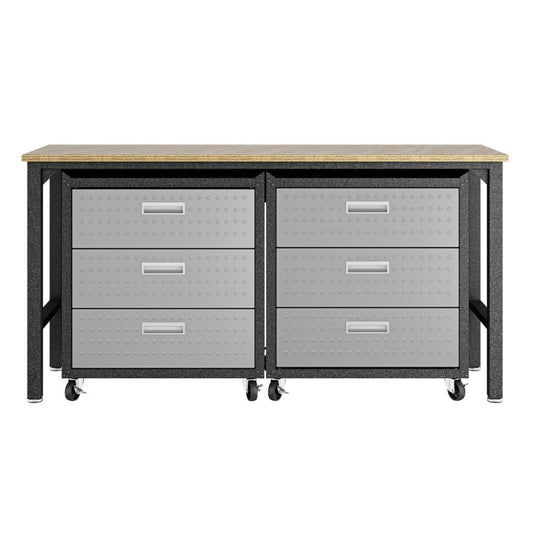 3-Piece Fortress Mobile Space-Saving Steel Garage Cabinet and Worktable 6.0 in Grey