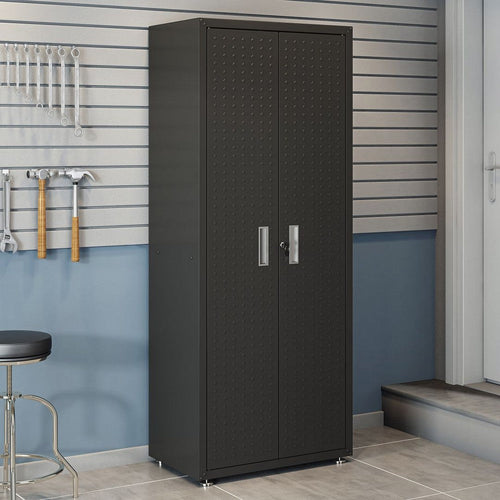 Fortress Textured Metal 75.4" Garage Cabinet with 4 Adjustable Shelves in Charcoal Grey