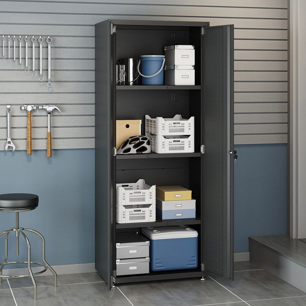 Fortress Textured Metal 75.4’’ Garage Cabinet with 4 Adjustable Shelves in Charcoal Grey MHC-1GMCF-CH