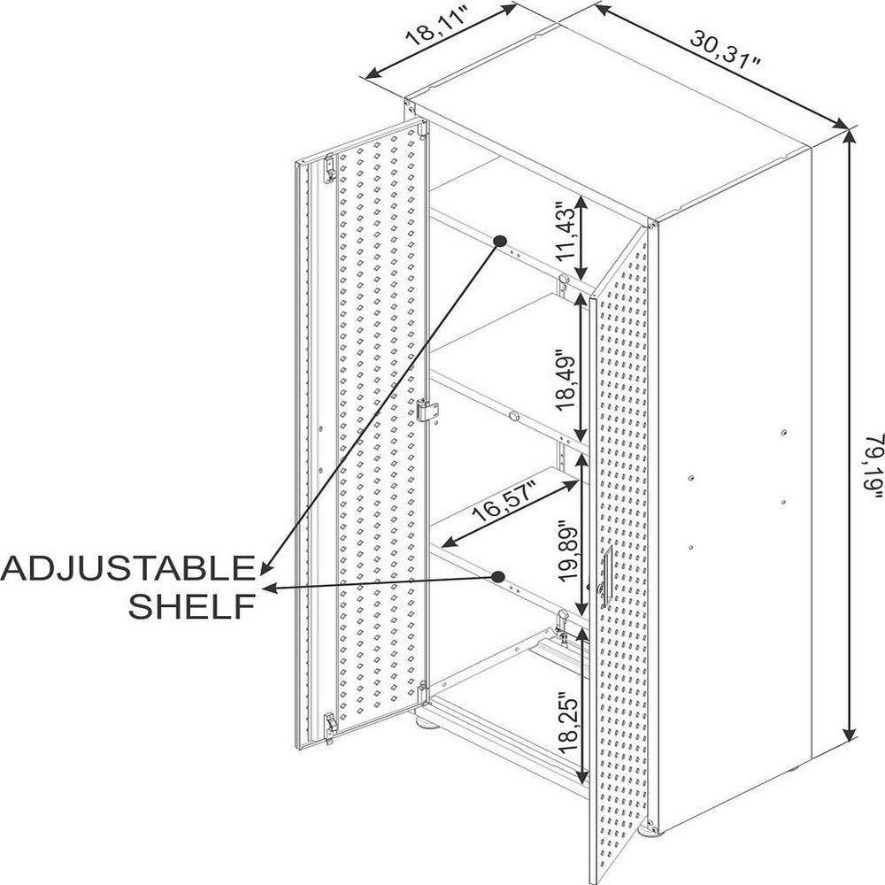 Fortress Textured Metal 75.4’’ Garage Cabinet with 4 Adjustable Shelves in White MHC-1GMCF-WH