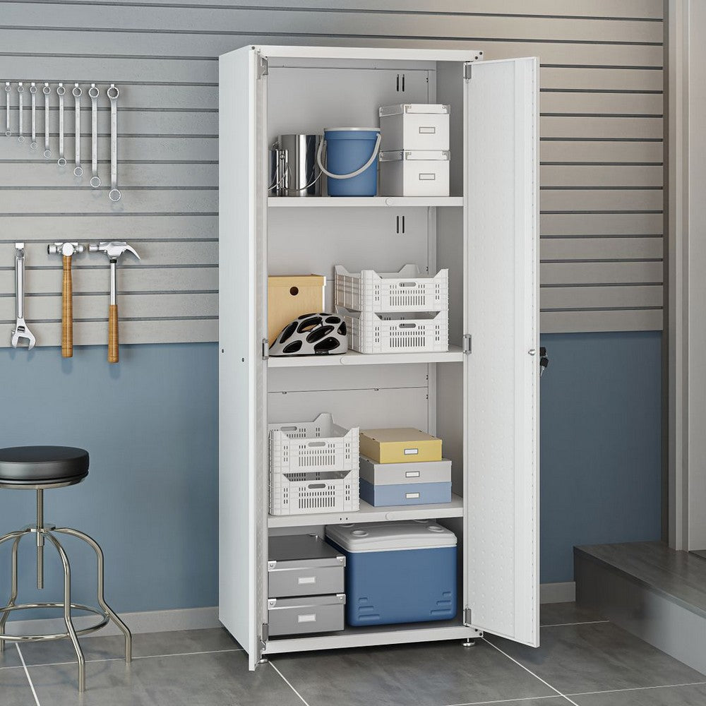 Fortress Textured Metal 75.4’’ Garage Cabinet with 4 Adjustable Shelves in White MHC-1GMCF-WH