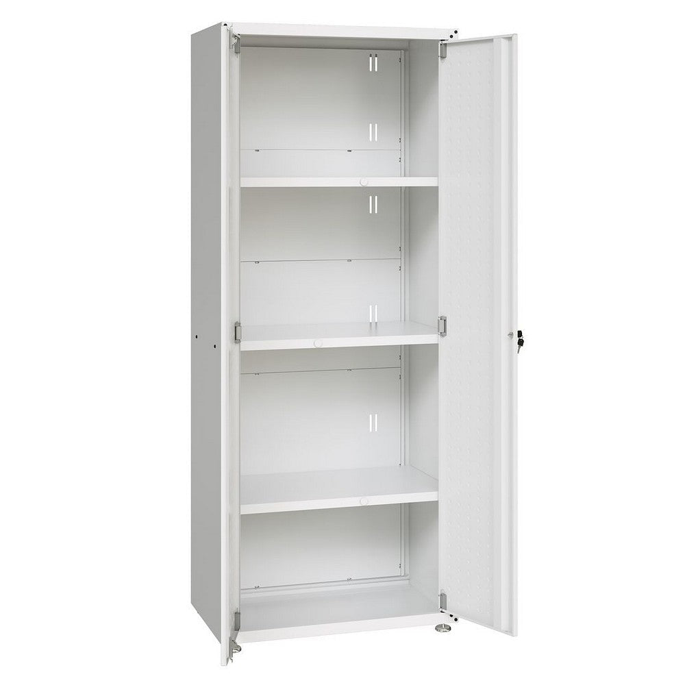 Fortress Textured Metal 75.4’’ Garage Cabinet with 4 Adjustable Shelves in White MHC-1GMCF-WH