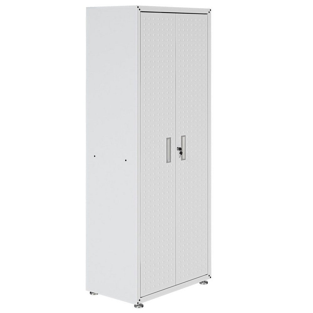 Fortress Textured Metal 75.4’’ Garage Cabinet with 4 Adjustable Shelves in White MHC-1GMCF-WH