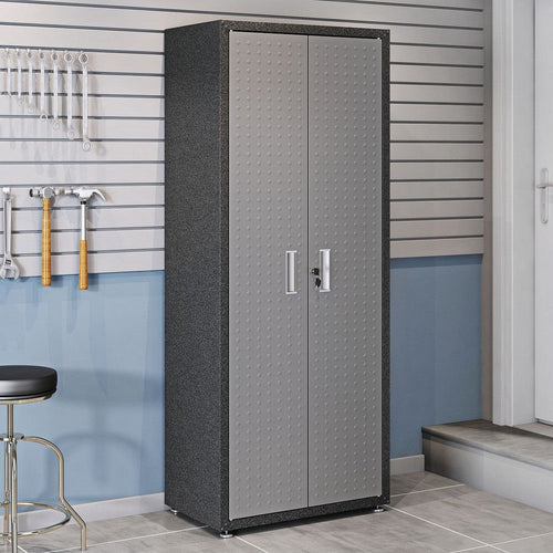 Fortress Textured Metal 75.4" Garage Cabinet with 4 Adjustable Shelves in Grey