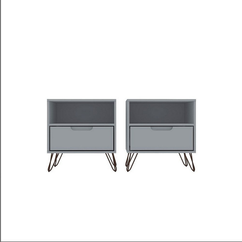 Rockefeller 1-Drawer White Nightstand (Set of 2)