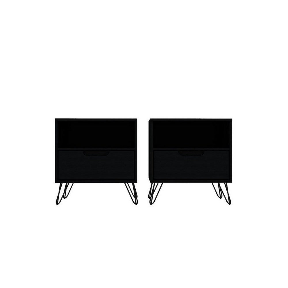 Rockefeller 1-Drawer Black Nightstand (Set of 2)