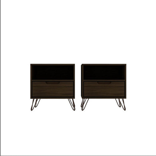 Rockefeller 1-Drawer Brown Nightstand (Set of 2)