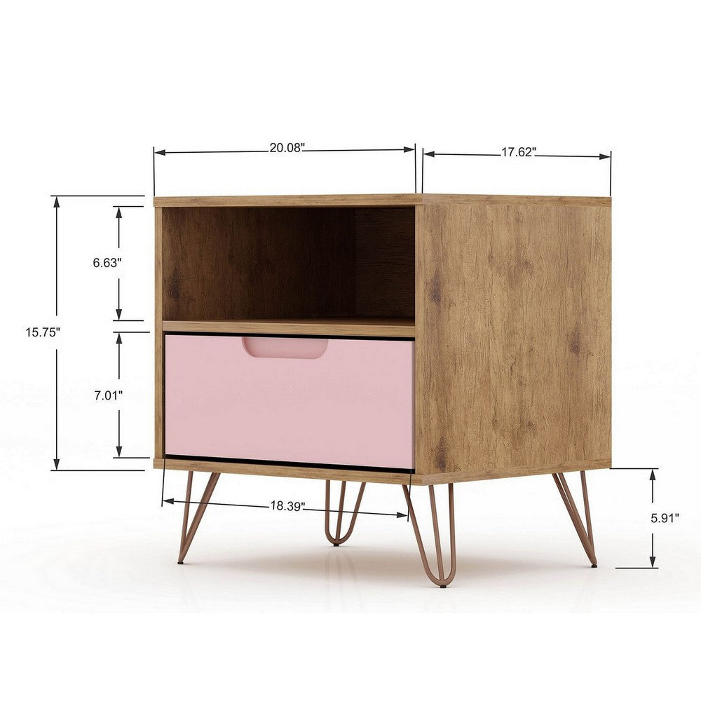 Rockefeller 1-Drawer Nature and Rose Pink Nightstand (Set of 2) MHC-2-101GMC6