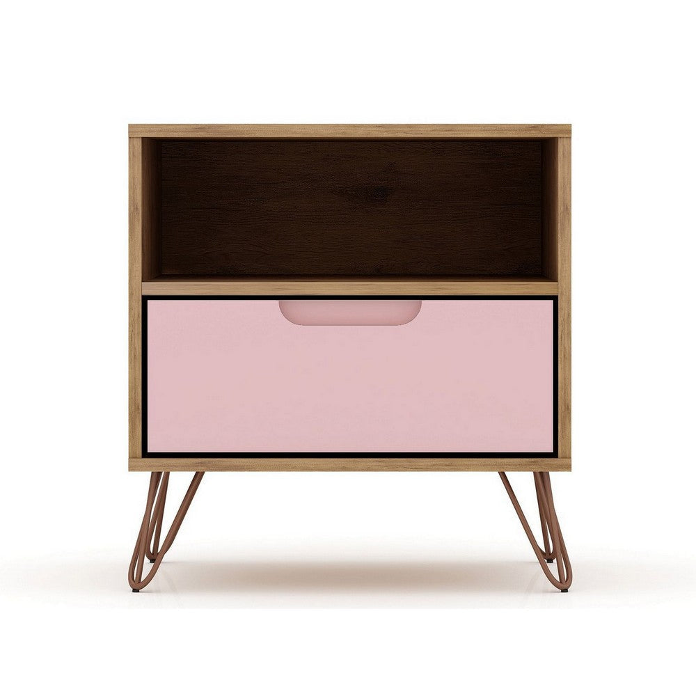 Rockefeller 1-Drawer Nature and Rose Pink Nightstand (Set of 2) MHC-2-101GMC6