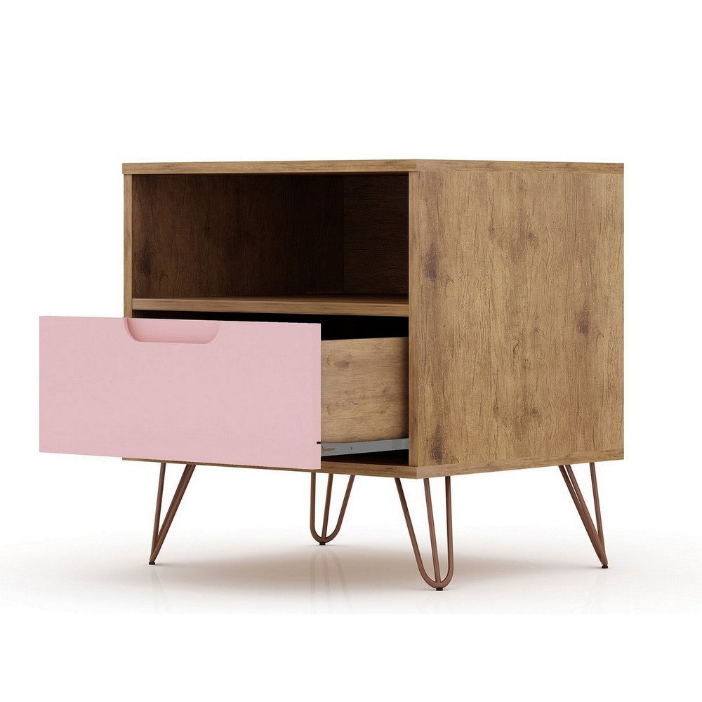 Rockefeller 1-Drawer Nature and Rose Pink Nightstand (Set of 2) MHC-2-101GMC6